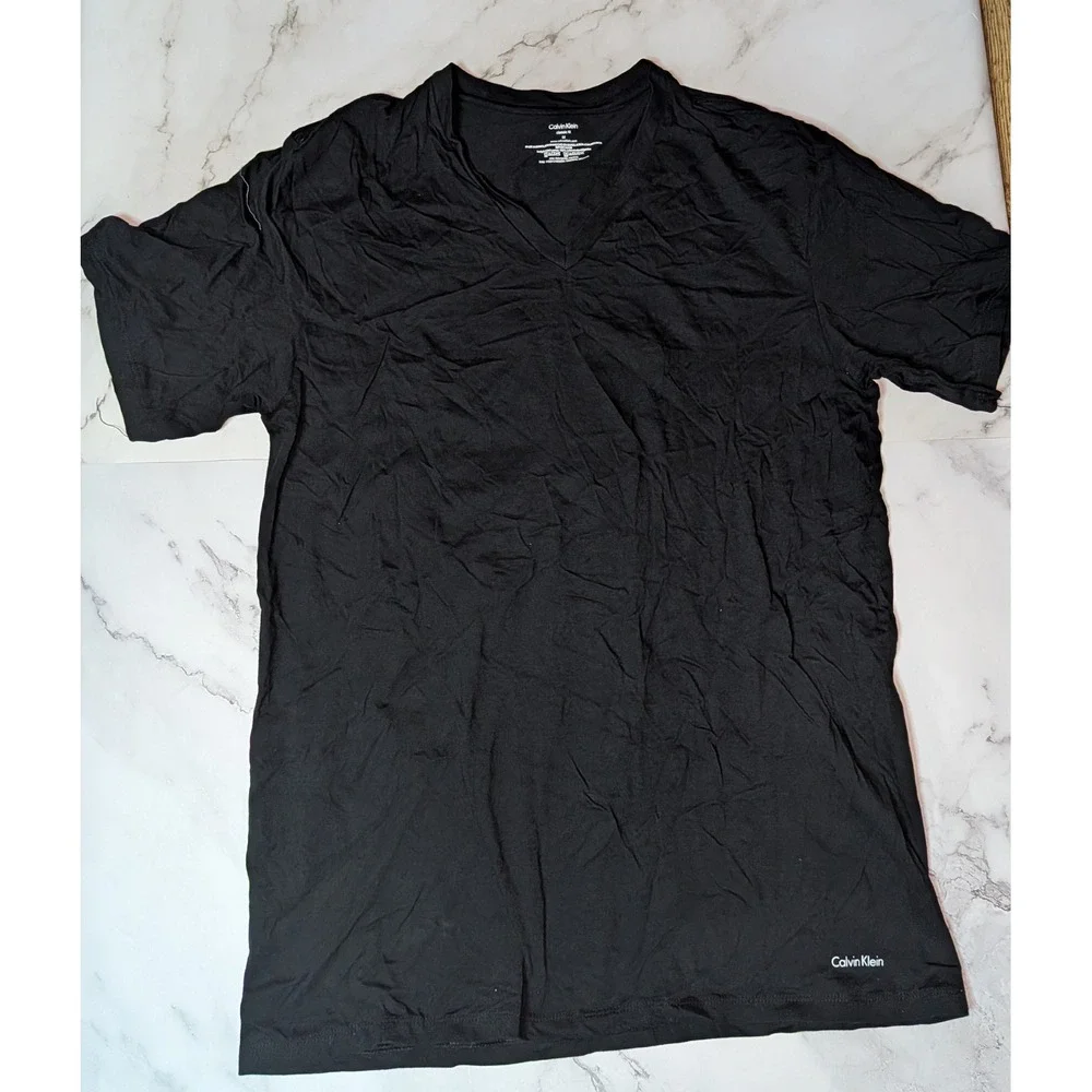Calvin Klein Mens Classic Fit V-Neck T-Shirt Black Cotton Short‎ Sleeve Size M